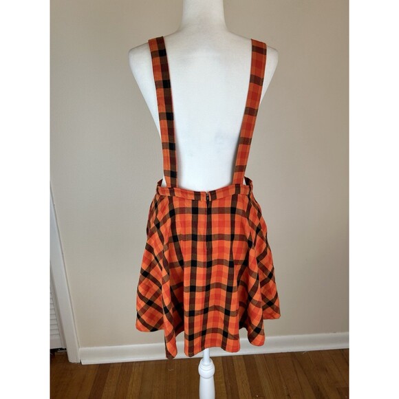 Hot Topic Bib Overall Dress Grunge Sz M Orange Plaid Mini Academia Cosplay Anime - Picture 3 of 4